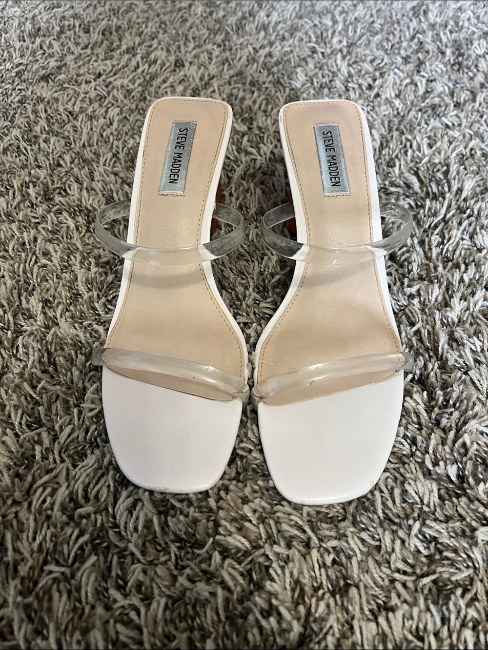 Steve Madden White Slide Sandals with Clear Straps